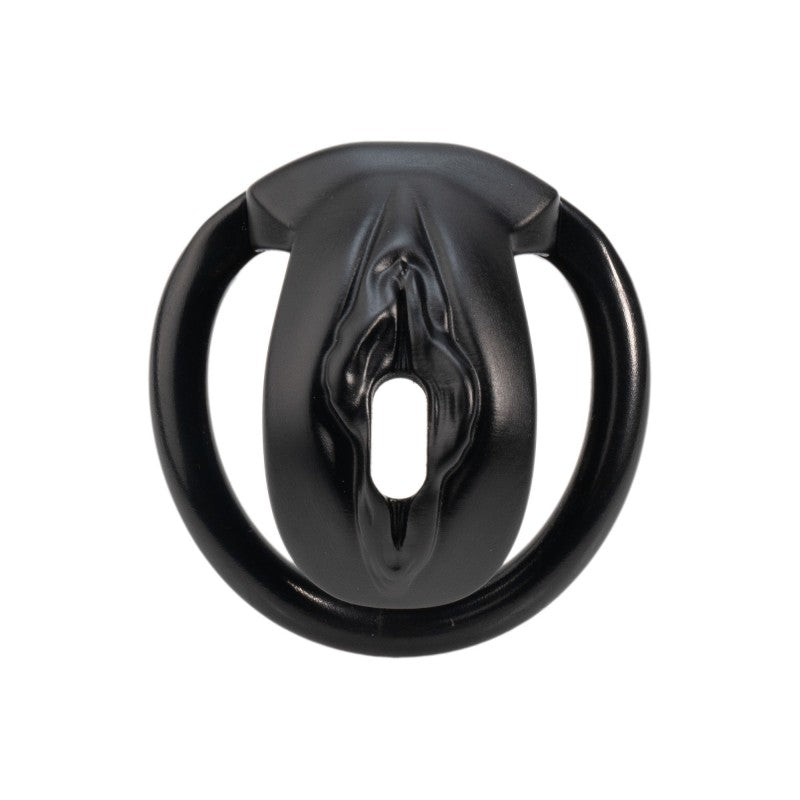 Realistic Vulva Shaped Chastity Cage Set – Pink & Black | Adjustable Flatness (-10 / -5 / 0) | 4 Progressive Ring Sizes