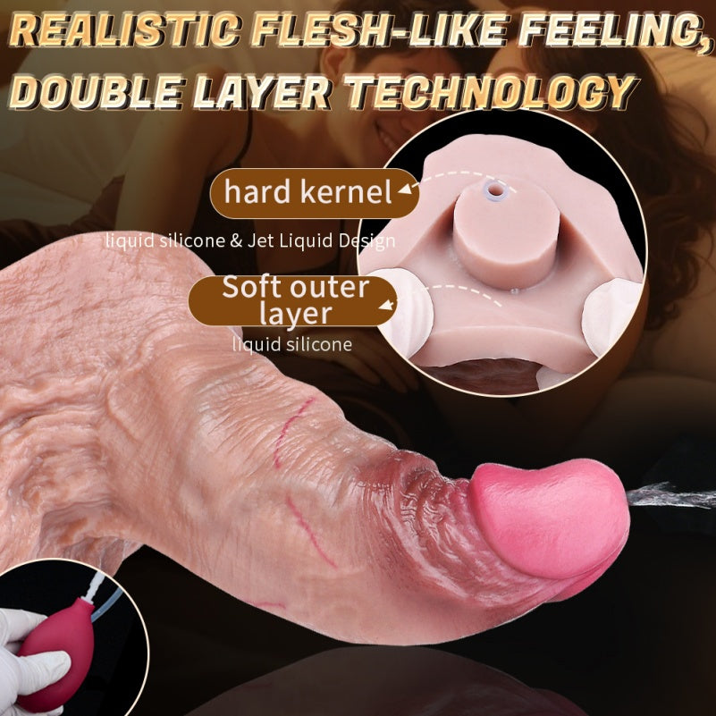 Domlust Squirting Life Size Lightskin Dildo – Platinum Silicone Giant Testicle Base Suction Cup Realistic Ejaculation Sex Toy