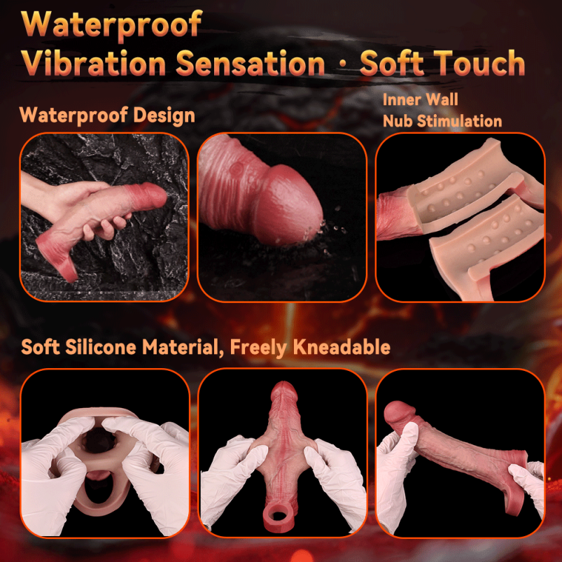 8 inch Realistic Penis Sleeve - Vibrating Cock Sheath Ejaculation Control Male Sex Toys