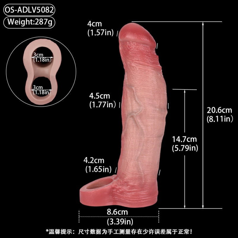 8 inch Realistic Penis Sleeve - Vibrating Cock Sheath Ejaculation Control Male Sex Toys