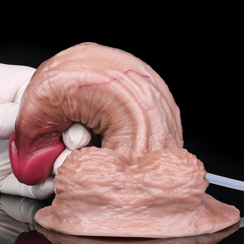 Domlust Squirting Life Size Lightskin Dildo – Platinum Silicone Giant Testicle Base Suction Cup Realistic Ejaculation Sex Toy