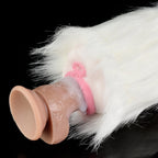 Domlust White Furry Pocket Pussy – Platinum Silicone Animal Fantasy Male Masturbator Dual Channel Vibrator Compatible Sex Toy for Men