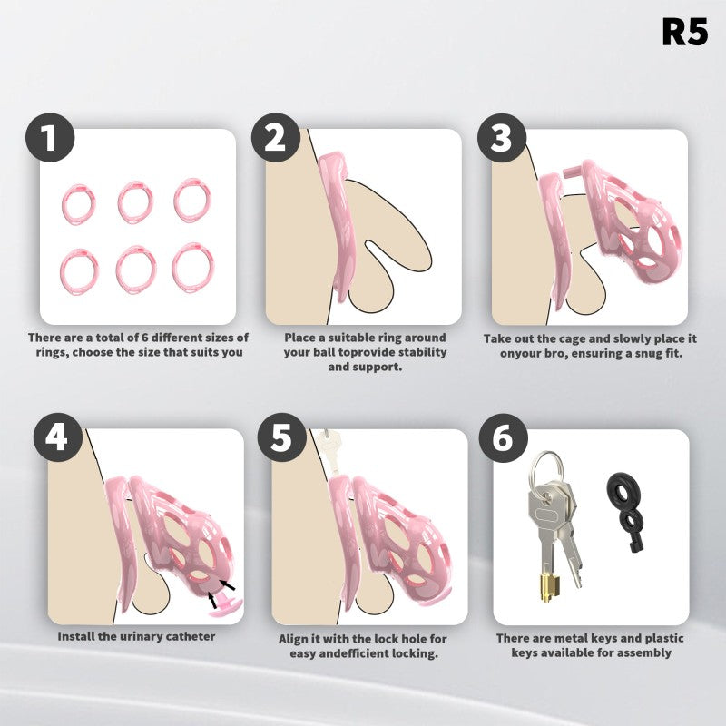 Heart-Shaped Hollow Silicone Chastity Cage | Male S/M 6 Rings, Key Lock (R5)