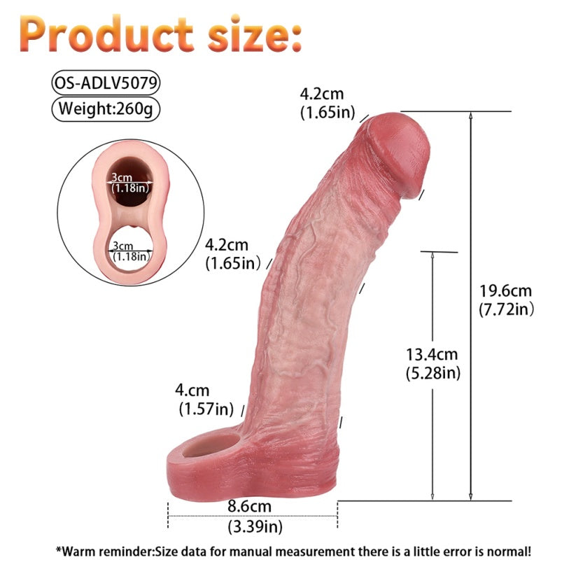 Remote Control Vibrating Cock Sleeve - Lightskin Penis Sheath Huge Silicone Male Extender