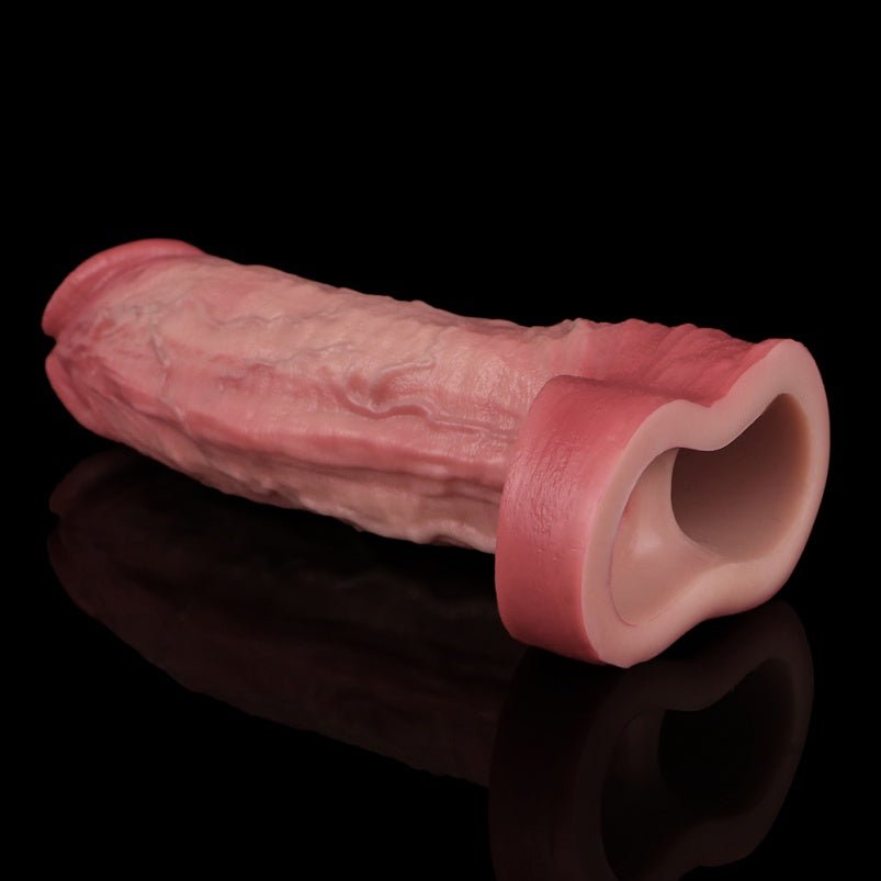 Remote Control Vibrating Cock Sleeve - Lightskin Penis Sheath Huge Silicone Male Extender