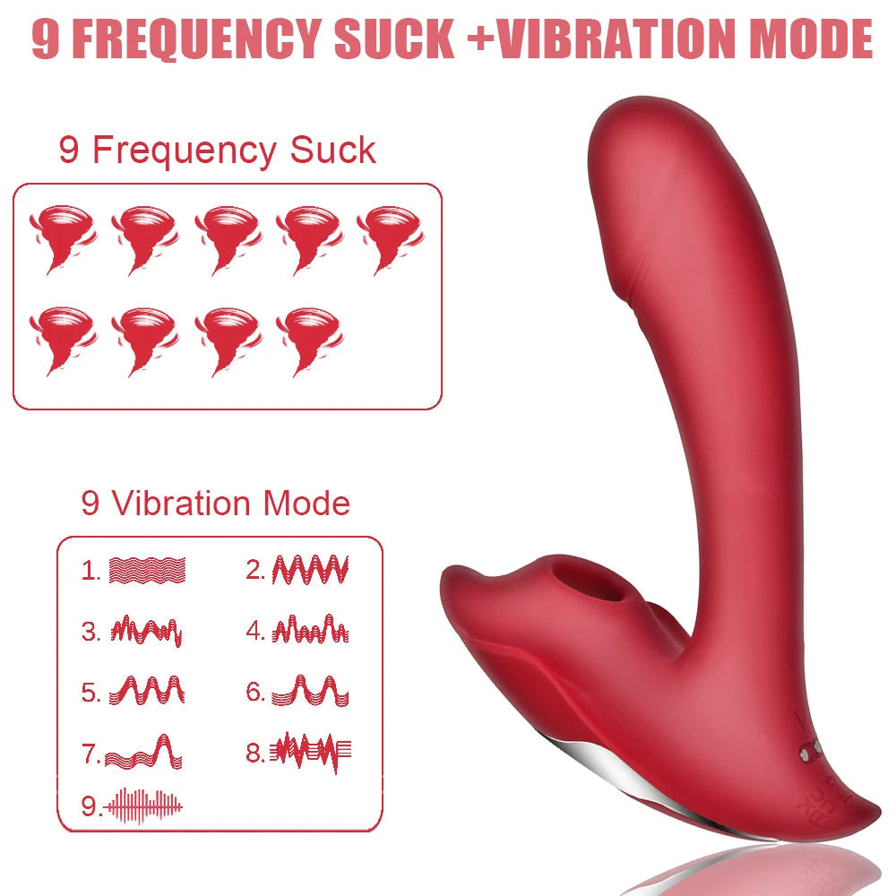 Remote Control Clit Sucking G Spot Vibrator - 9 Vibrating Dildo Female Oral Sex Toy