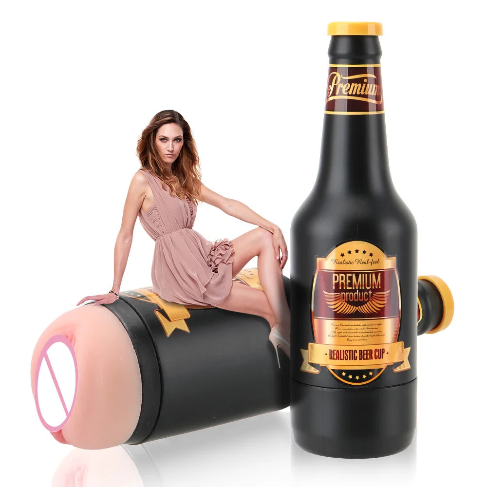 Beer Bottle Men Masturbation Cup - Realistic Vagina Pocket Pussy Male Sex Toys