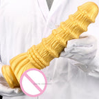 Huge Fantasy Anal Dildo Butt Plug - Golden Knotted Silicone Dildos Suctions Cup Sex Toy