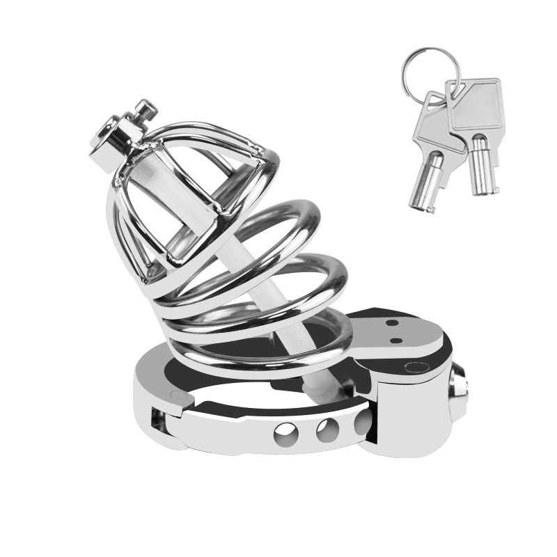 Hollow Metal Chastity Cage with Urethral Tube & Internal Lock – Breathable & Secure Design