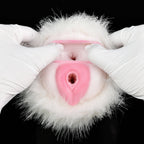 Domlust White Furry Pocket Pussy – Platinum Silicone Animal Fantasy Male Masturbator Dual Channel Vibrator Compatible Sex Toy for Men