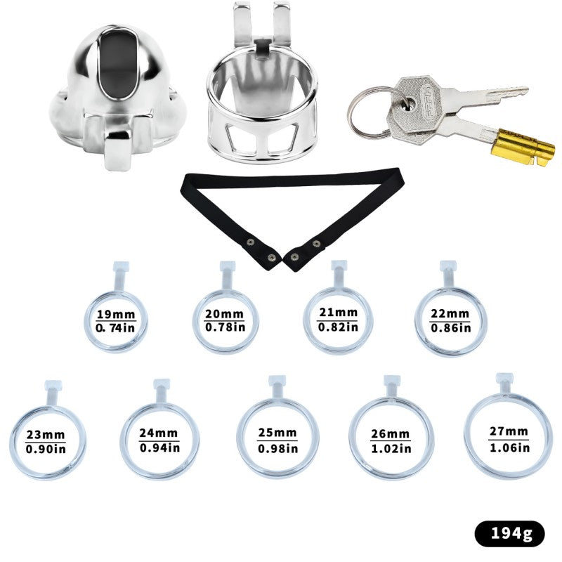 No Ball Ring Chastity Cage – Stainless Steel Lock, 9 Size Glans Fit, Discreet Wear
