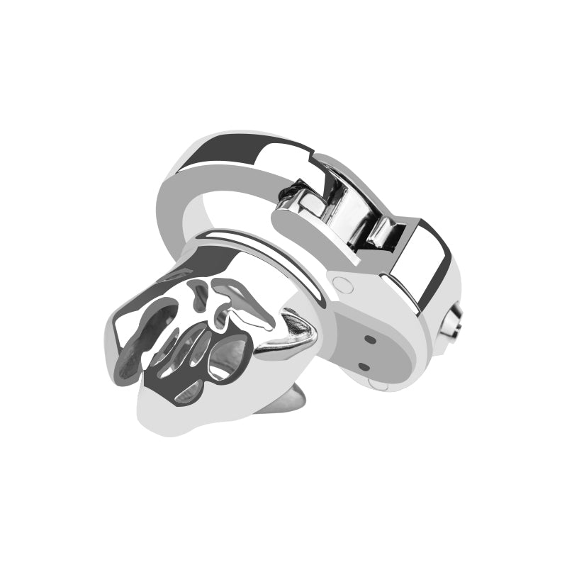 Leopard Head Metal Chastity Cage with Internal Lock – Adjustable Base Ring for Men