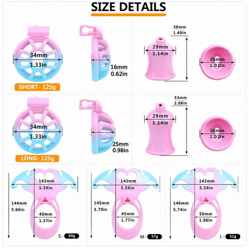 Succubus Heart Chastity Cage – ABS Male Chastity Device with Plate | Short & Long Cage | 3 Ring Sizes | Optional Three-Way Belt