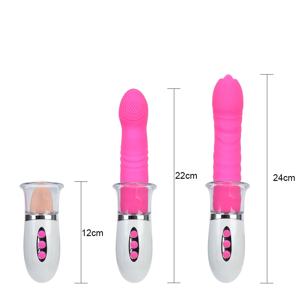 Tongue Clit Vibrator - Changeable Nipple Clamps Thrusting Vibrating Dildo Sex Toys