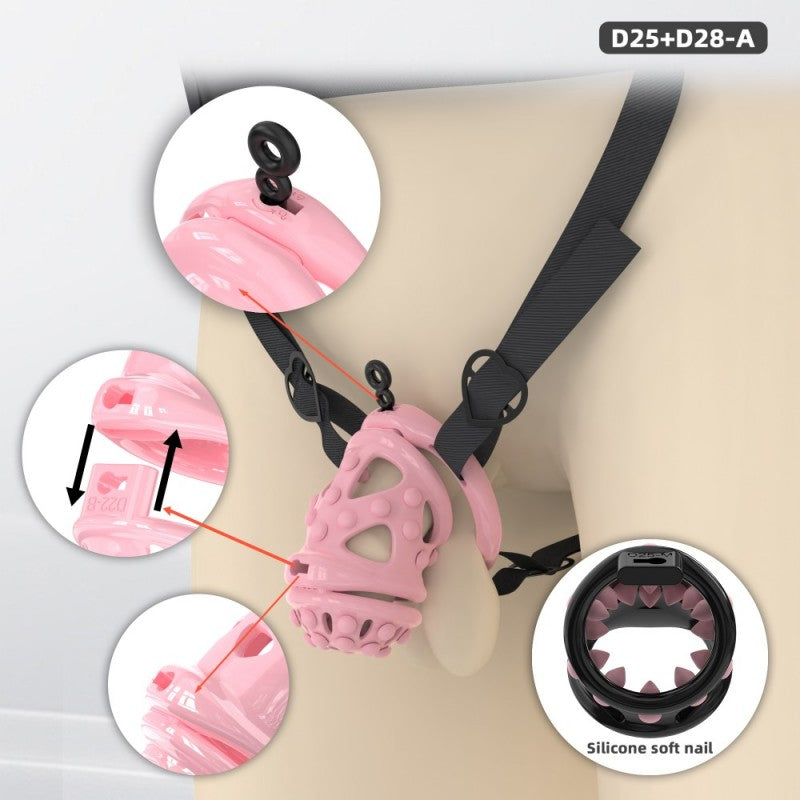 Silicone Soft Nail Chastity Cage | Male Chastity Device with Airport-Security Plastic Lock – 3 Wearing Methods, Pink/Black/Purple, S/M Sizes