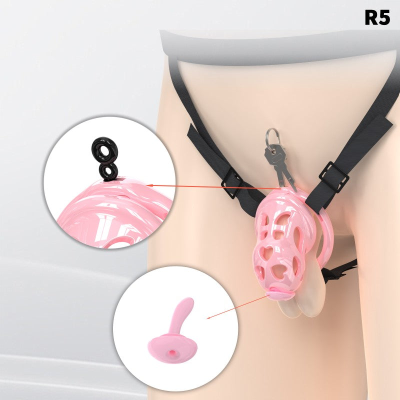 Heart-Shaped Hollow Silicone Chastity Cage | Male S/M 6 Rings, Key Lock (R5)