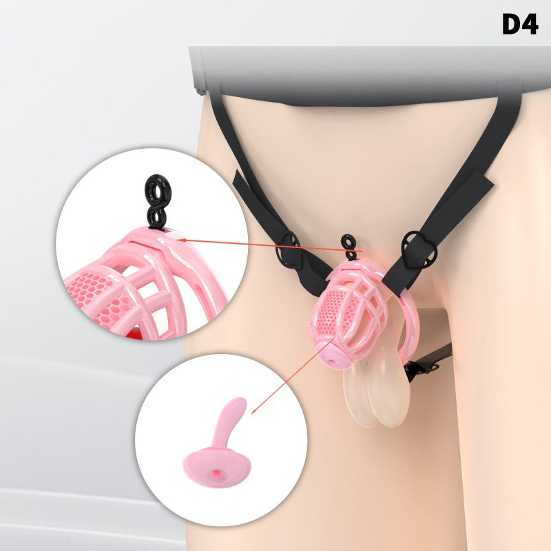 Honeycomb Mesh Adjustable Chastity Cage with Harness Strap (D4)