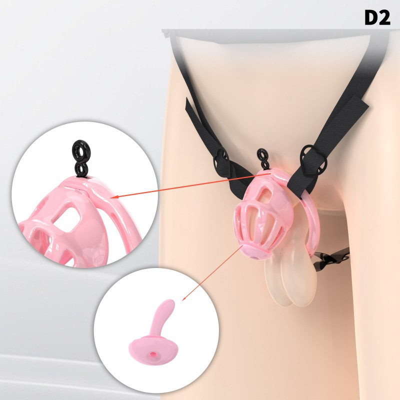 Hollow Design Chastity Cage | Adjustable Ring Locking Device with Harness Strap (D2)