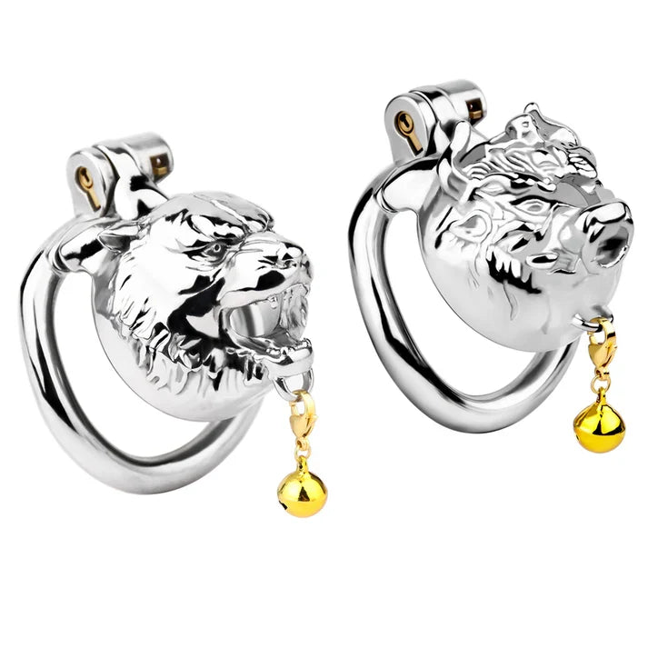 Metal Beast Tiger & Bull Chastity Cage with Bell