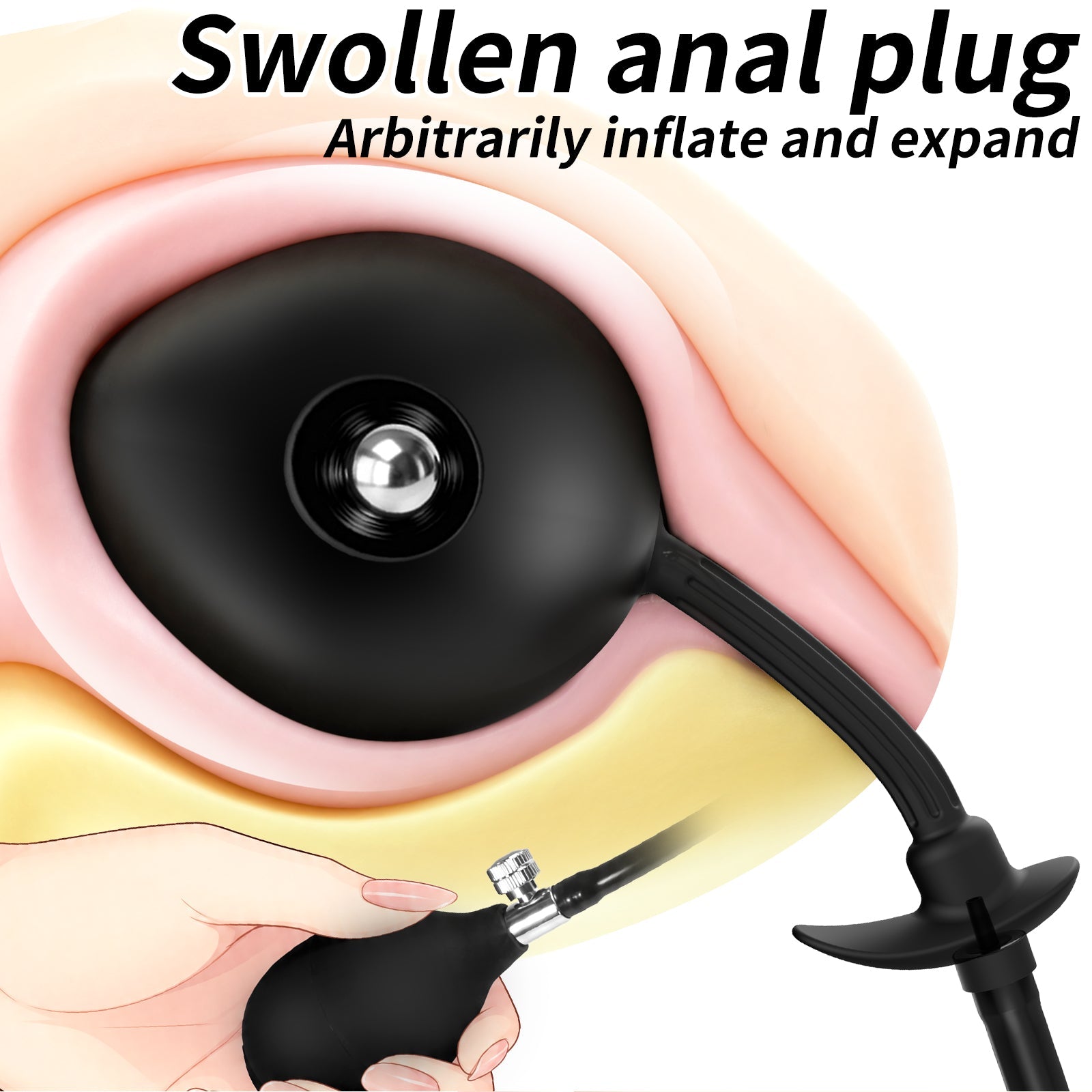 Magnetic Inflatable Anal Plug Premium Expandable Silicone Butt Plug with Hand Pump