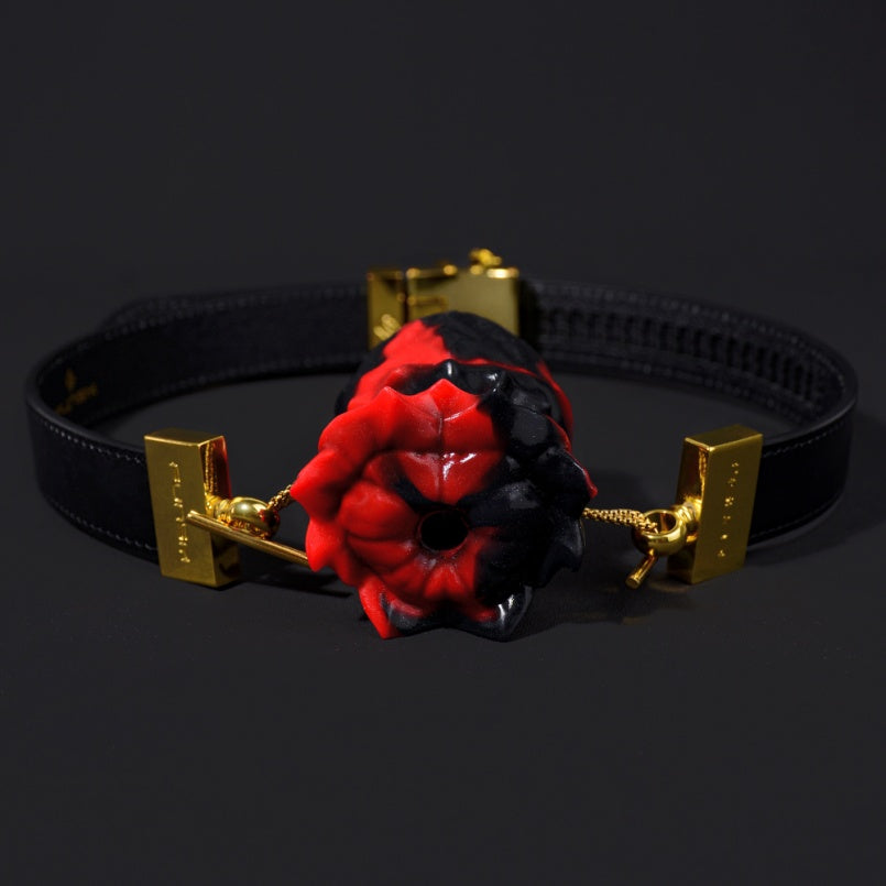 Black-Red Silicone Strapon Fantasy Ball Gag - Bondage Female Kinky Sex Toys for Women