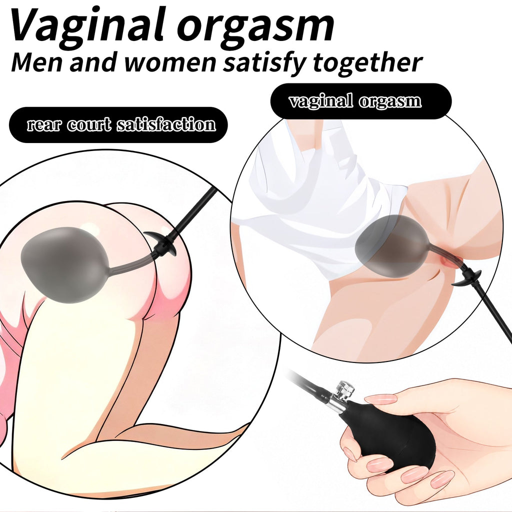 Magnetic Inflatable Anal Plug Premium Expandable Silicone Butt Plug with Hand Pump