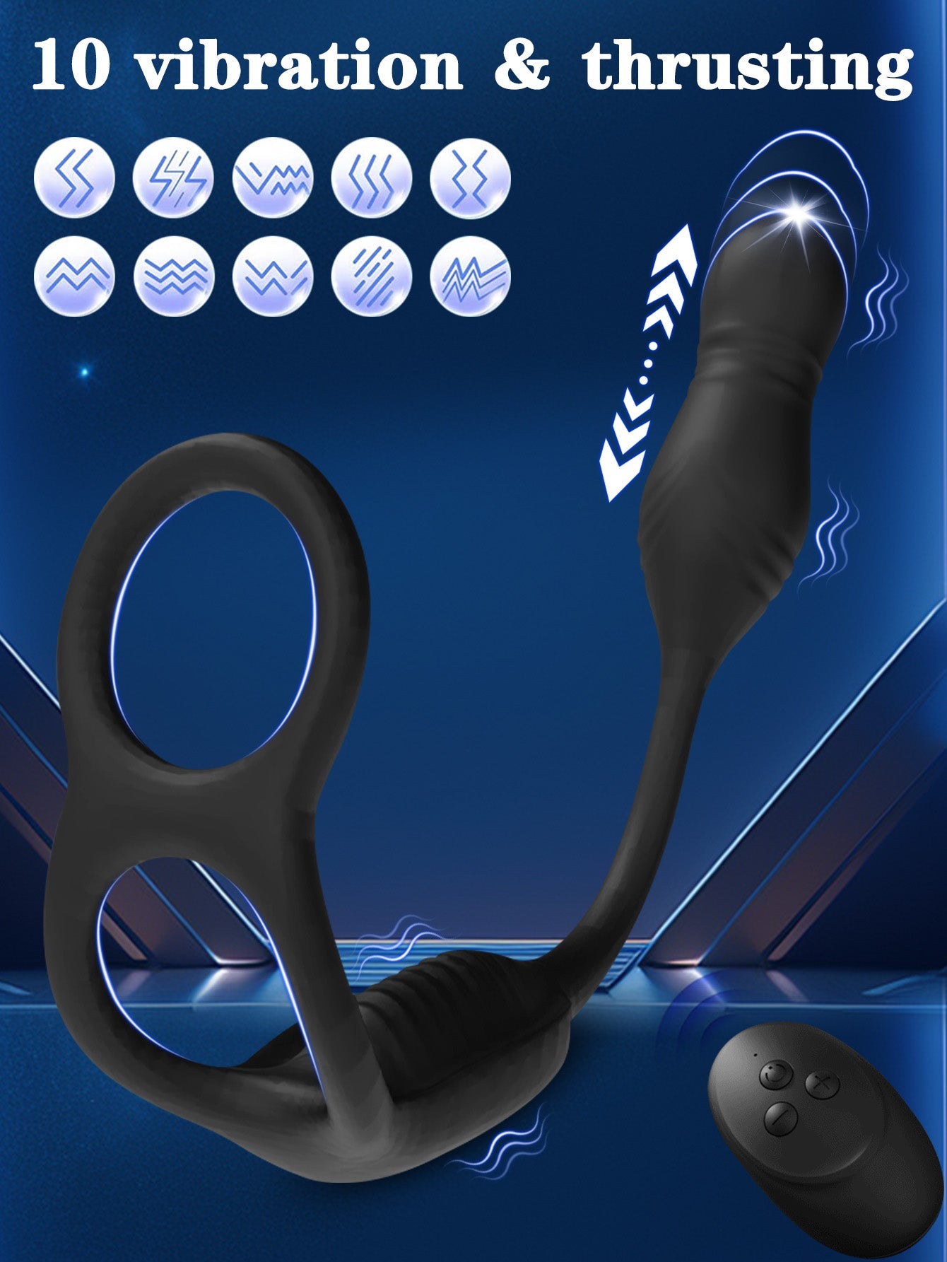 Vibrating Cock Ring Thrusting Anal Dildo - Remote Control Vagina Anal Stroker Couple Sex Toy
