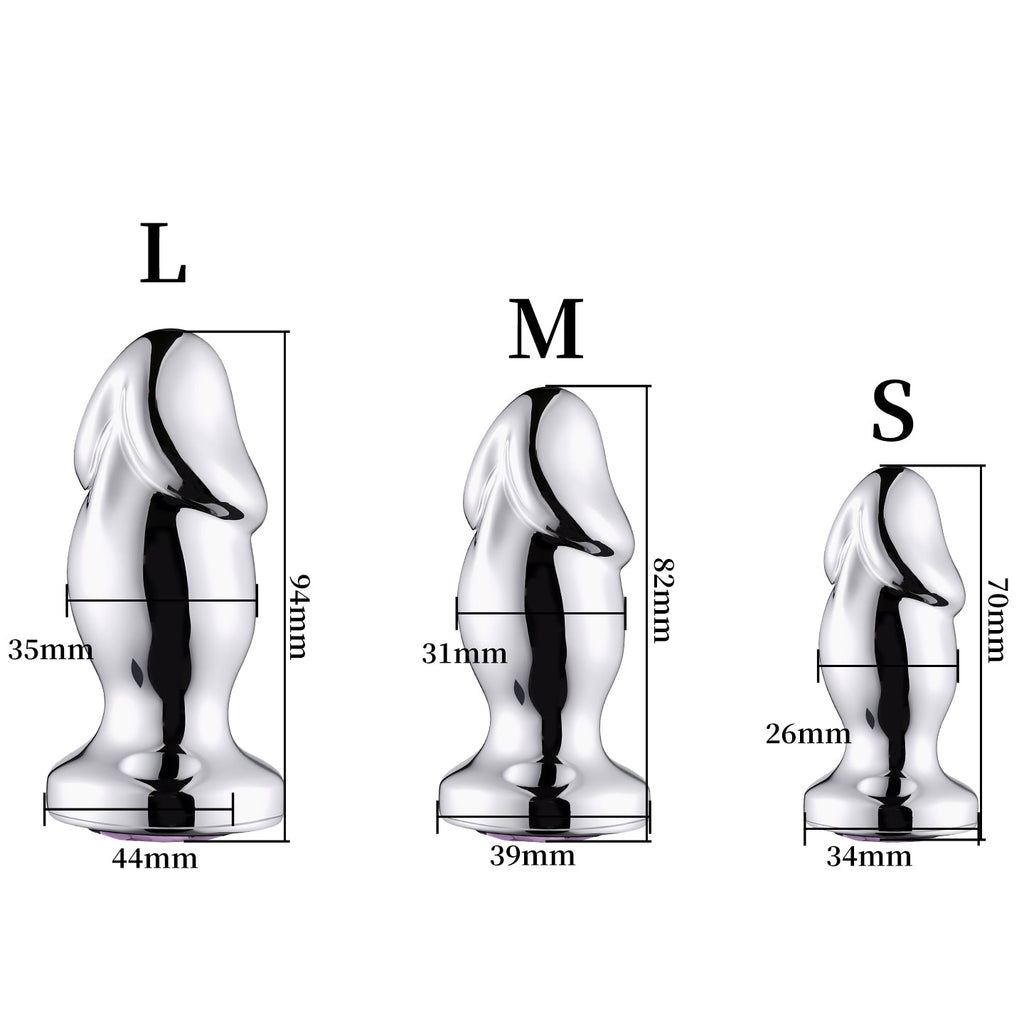 3Pcs Realistic Phallus Metal Anal Plug Set Smooth Stainless Steel Phallic Butt Plugs