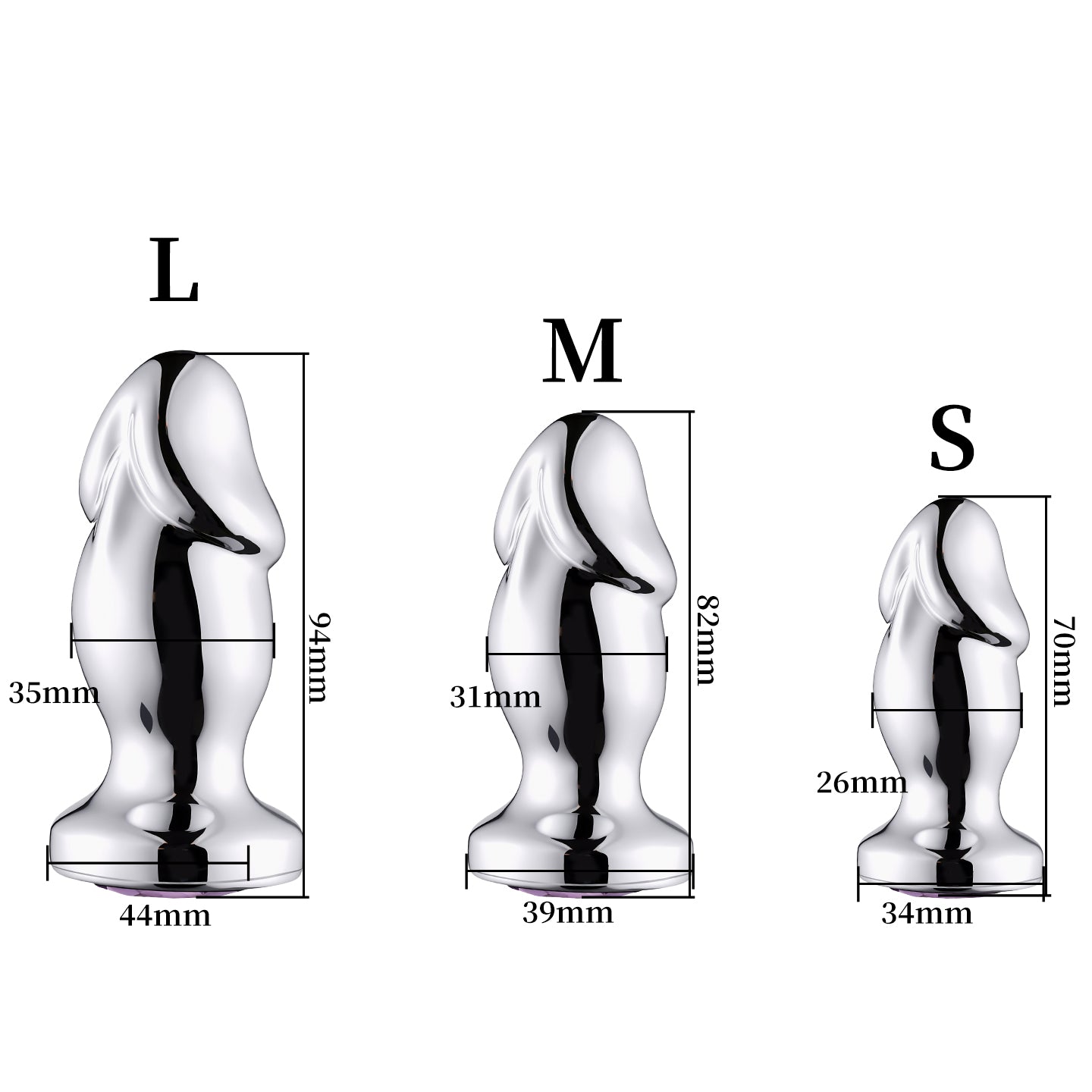 3Pcs Realistic Phallus Metal Anal Plug Set Smooth Stainless Steel Phallic Butt Plugs