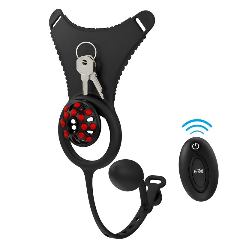Silicone Chastity Thong Set with Vibrating Plug & Soft Spike Cage-GSD Series
