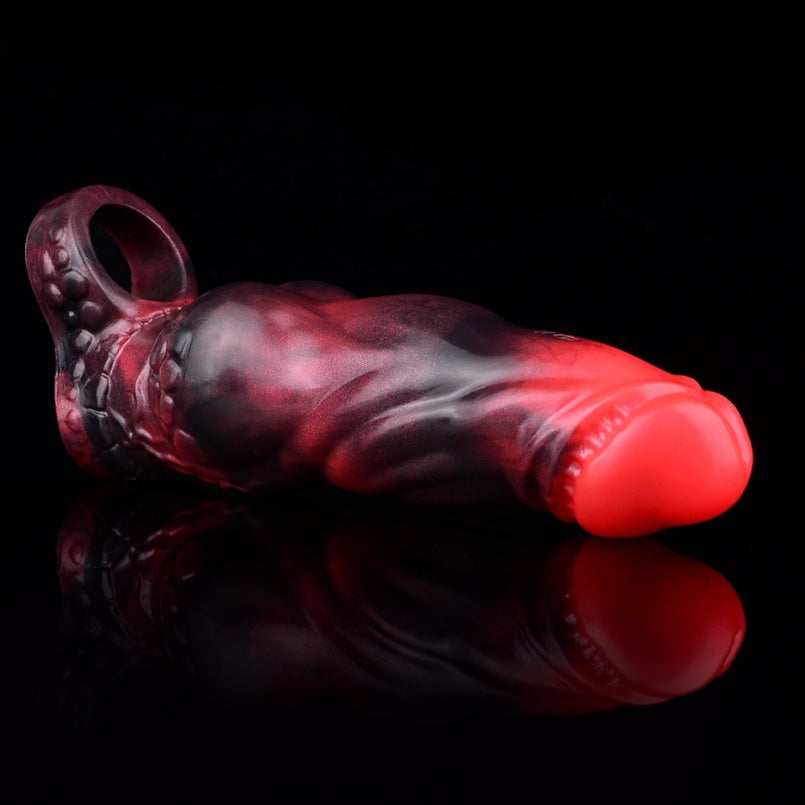 Blood-Black Silicone Vibrating Penis Sleeve – Remote Control 7-Inch Dick Extender Sheath