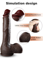 Ebony Dildo Anal Butt Plug - 10-inch Big Testicle Silicone Suction Cup Sex Toy for Women