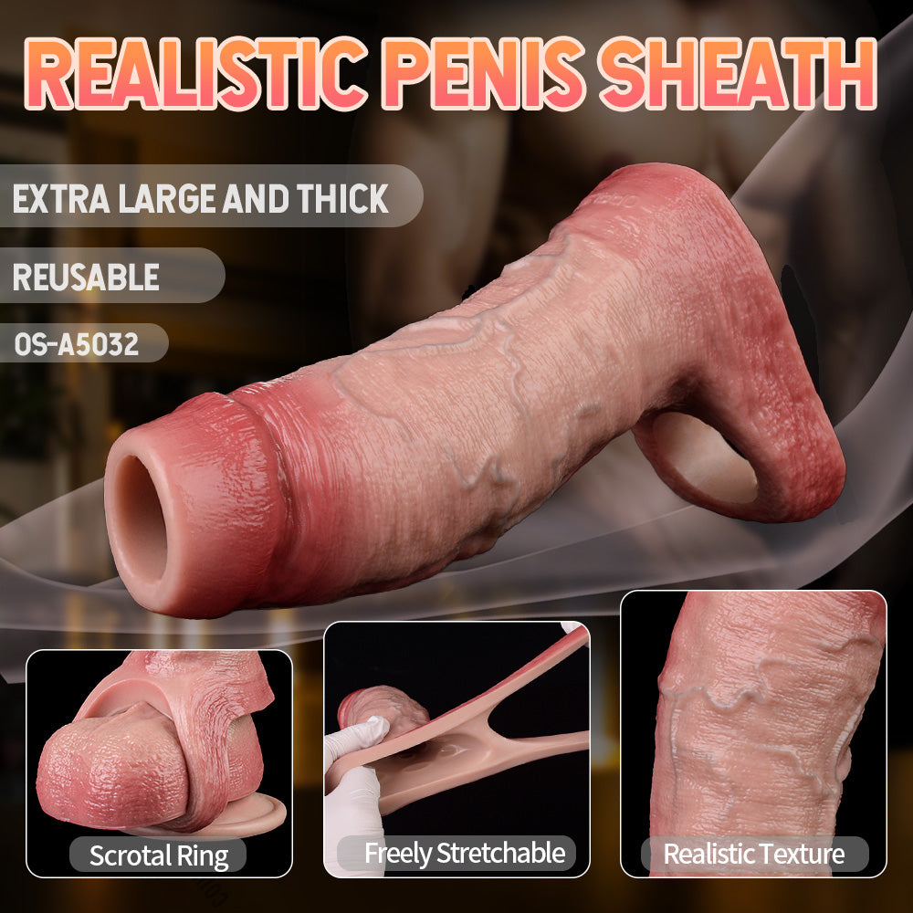 Cock Sleeve Realistic Penis Extender - Light Skin Cocksleeve Open-end Sex Toys for Men