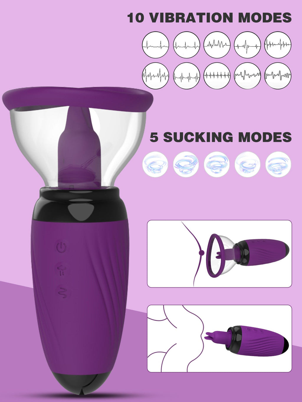 Women Sucking Vibrator - Breast Pussy Pump Tongue Licking 10 Vibrating Female Sex Toys