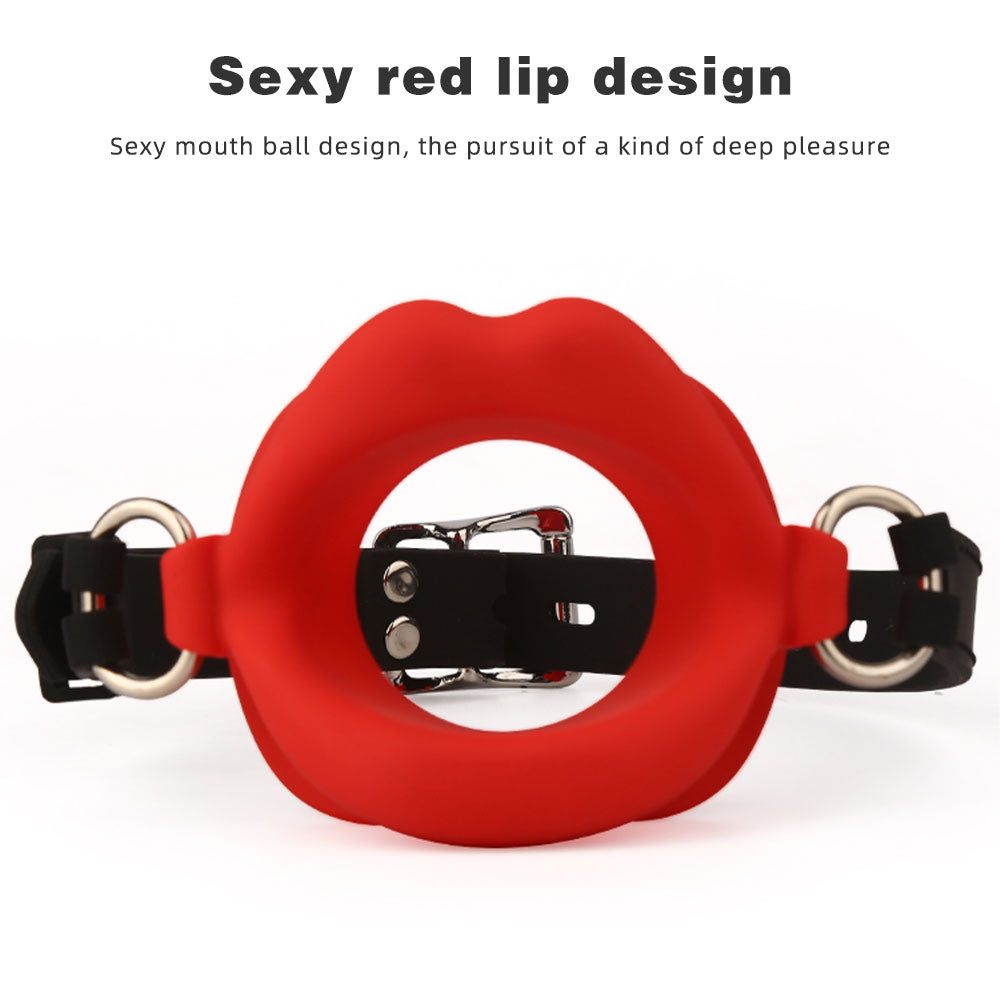 Fantasy Red Lip Ball Gag  - Leather Belt Bondage Restriants Oral Sex Toys