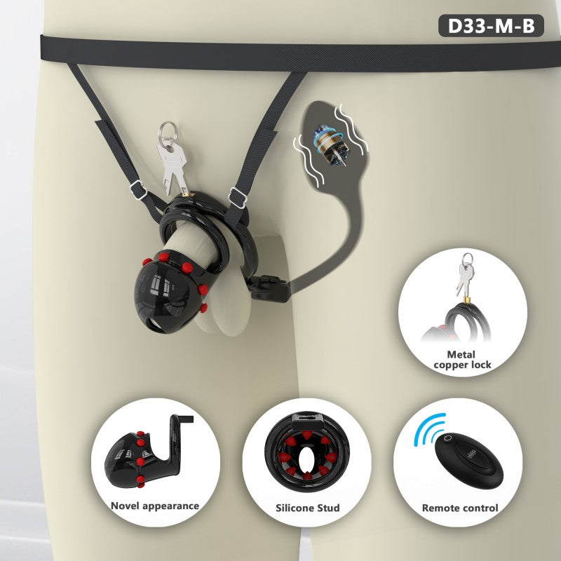Adjustable Chastity Cage with Removable Silicone Studs | Remote Plug Compatible Locking Device