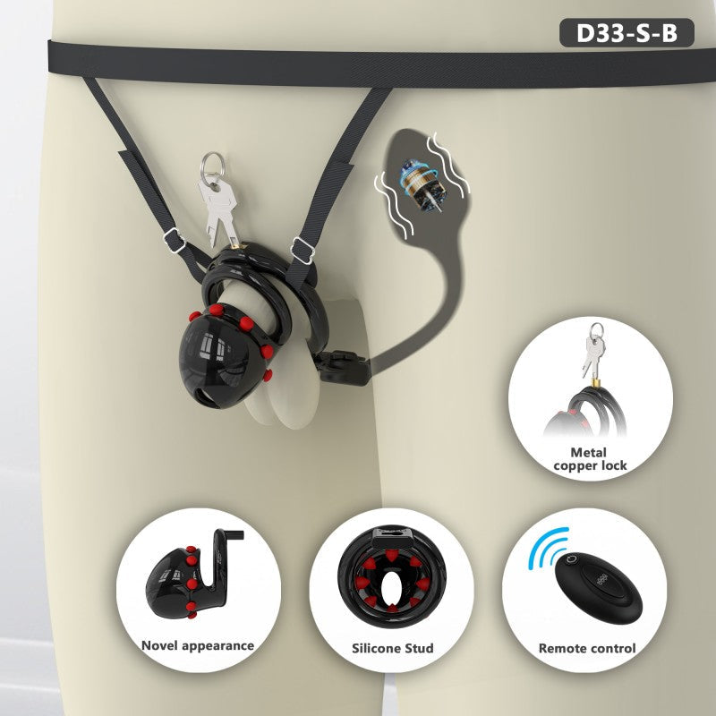 Adjustable Chastity Cage with Removable Silicone Studs | Remote Plug Compatible Locking Device