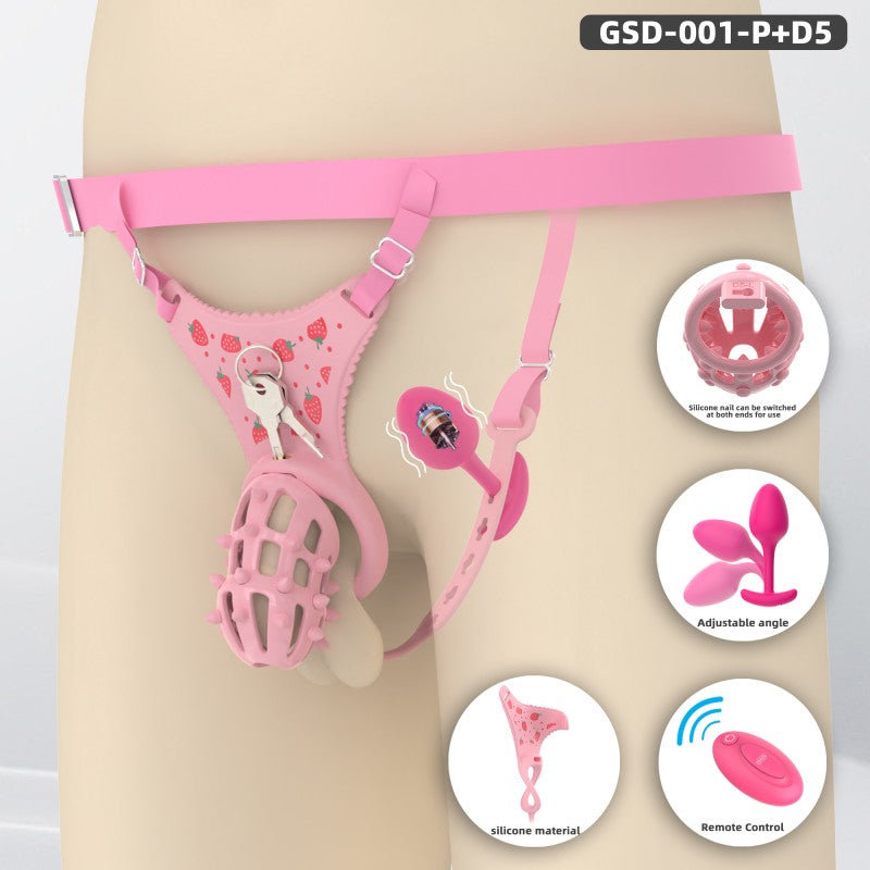 Spiked Chastity Cage Harness Set with Remote Vibrating Anal Plug GSD