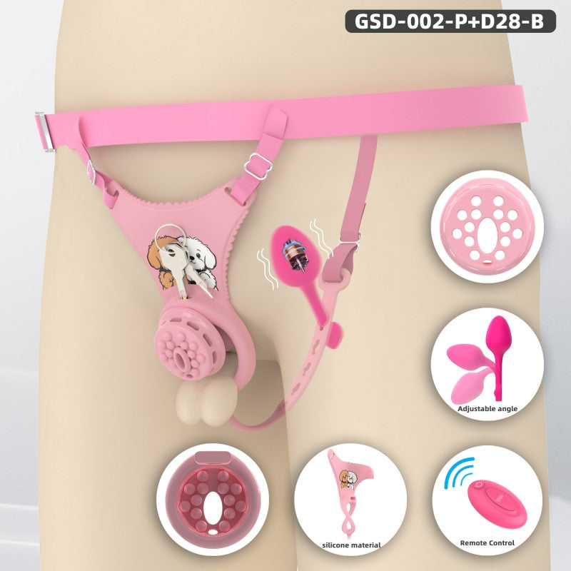 Silicone Chastity Thong Set with Vibrating Plug & Soft Spike Cage-GSD Series
