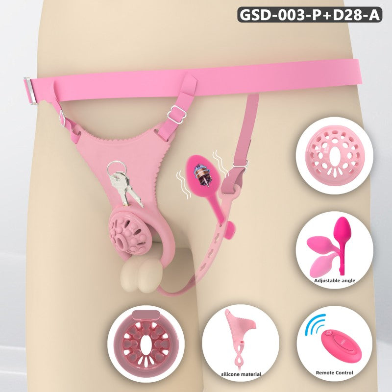 Silicone Chastity Thong Set with Vibrating Plug & Soft Spike Cage-GSD Series