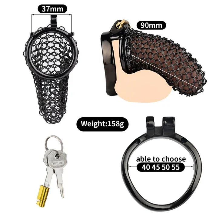 Black Soft Metal Mesh Chastity Cage | Flexible 304 Stainless Steel
