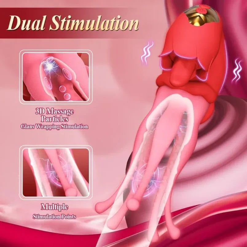 Fantasy Tentacle Women Masturbating Tongue Clit Vibrator - Rose Red Gift Female Sex Toys