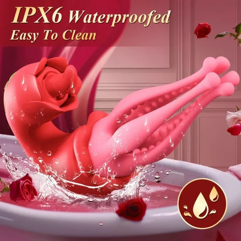 Fantasy Tentacle Women Masturbating Tongue Clit Vibrator - Rose Red Gift Female Sex Toys