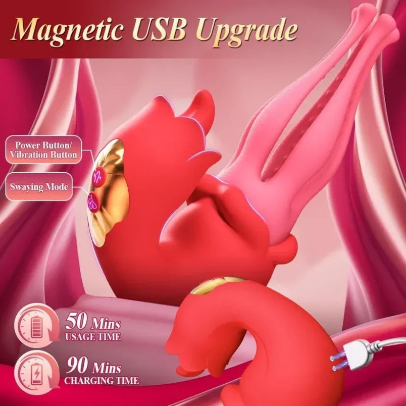 Fantasy Tentacle Women Masturbating Tongue Clit Vibrator - Rose Red Gift Female Sex Toys
