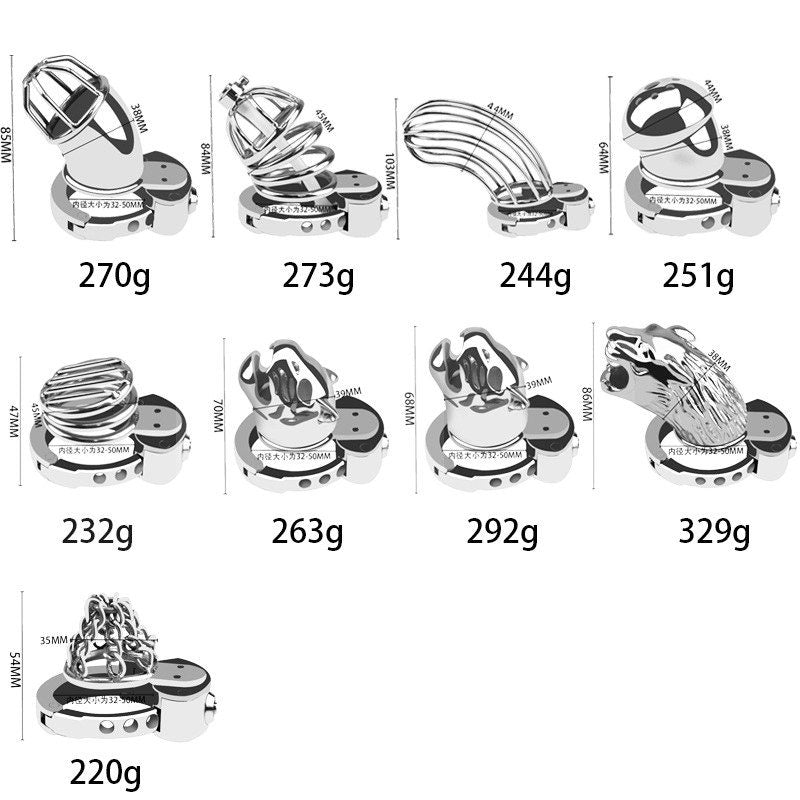 Stainless Steel Chastity Device with Chain Design | Long Cock Cage for Men with 6-Level Adjustable Ring (32–50mm)