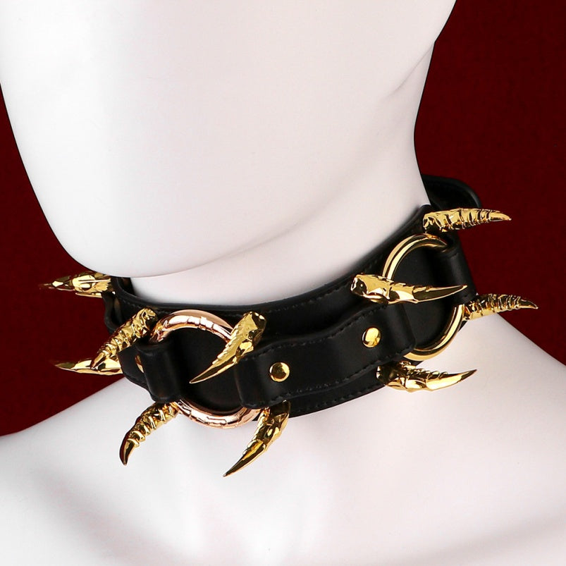 Fantasy Strapon Black Leather Collar – Female BDSM Training Restraint Set