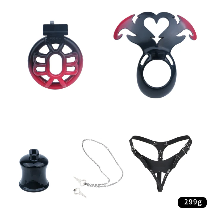 Succubus Heart Chastity Cage – ABS Male Chastity Device with Plate | Short & Long Cage | 3 Ring Sizes | Optional Three-Way Belt