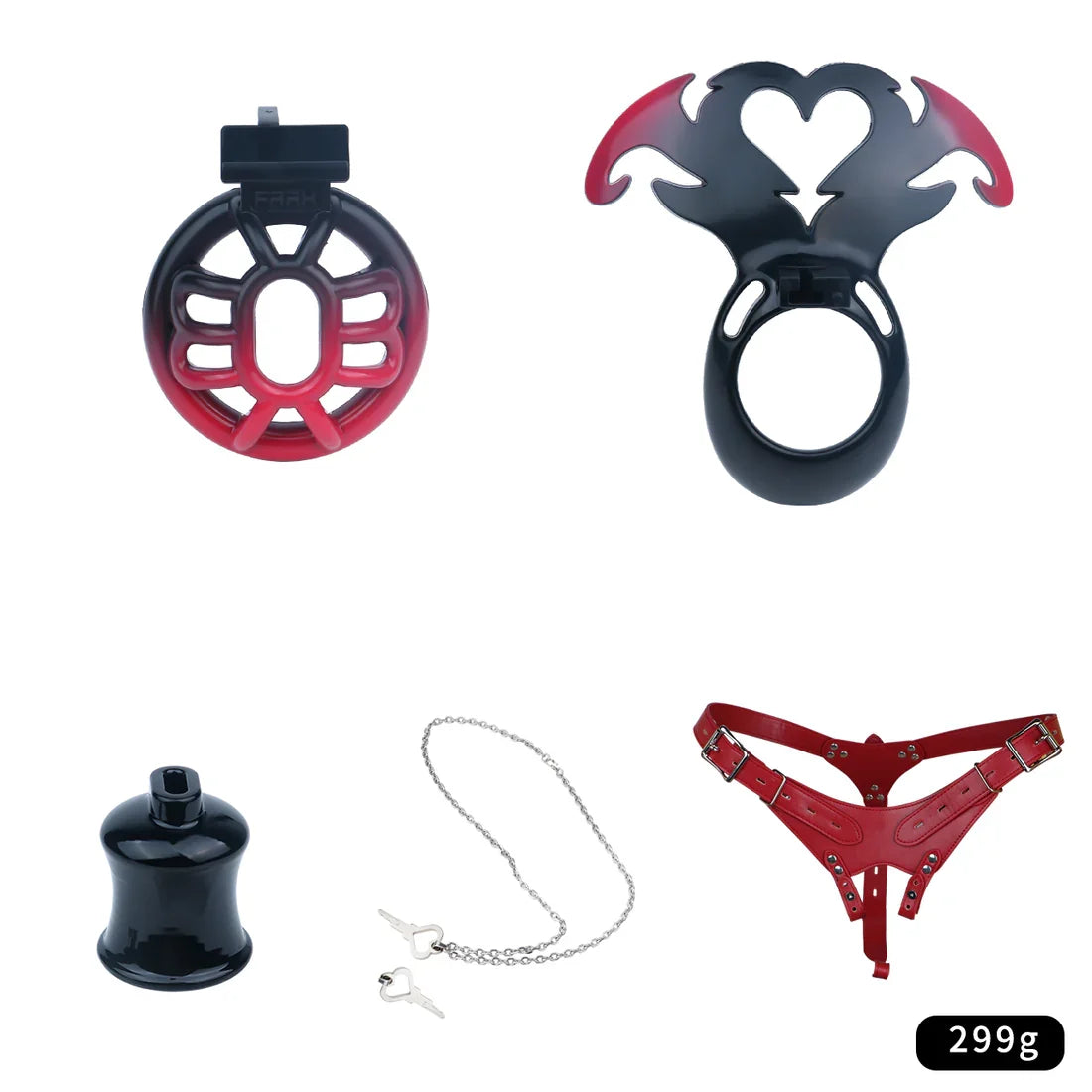 Succubus Heart Chastity Cage – ABS Male Chastity Device with Plate | Short & Long Cage | 3 Ring Sizes | Optional Three-Way Belt