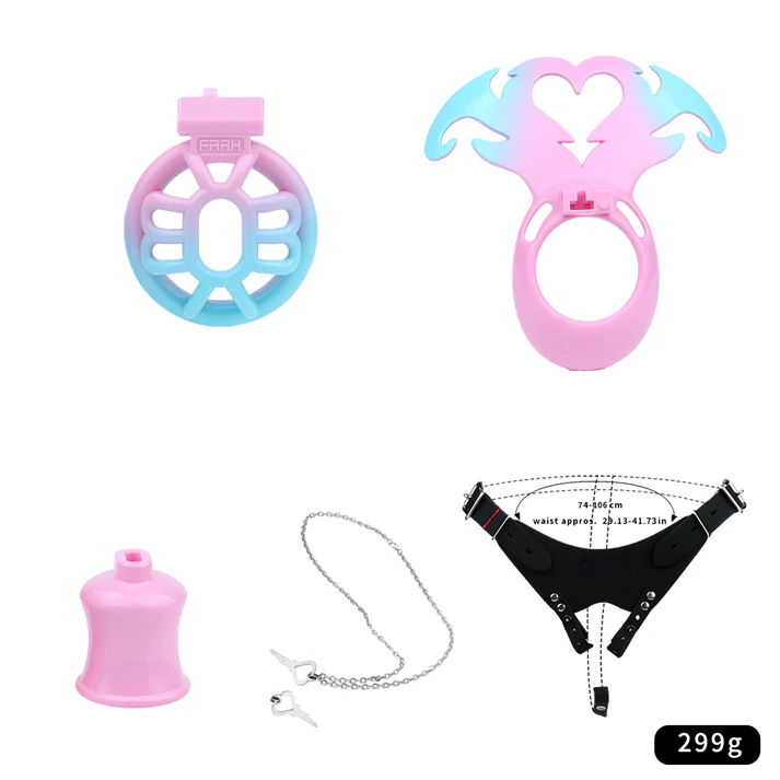 Succubus Heart Chastity Cage – ABS Male Chastity Device with Plate | Short & Long Cage | 3 Ring Sizes | Optional Three-Way Belt