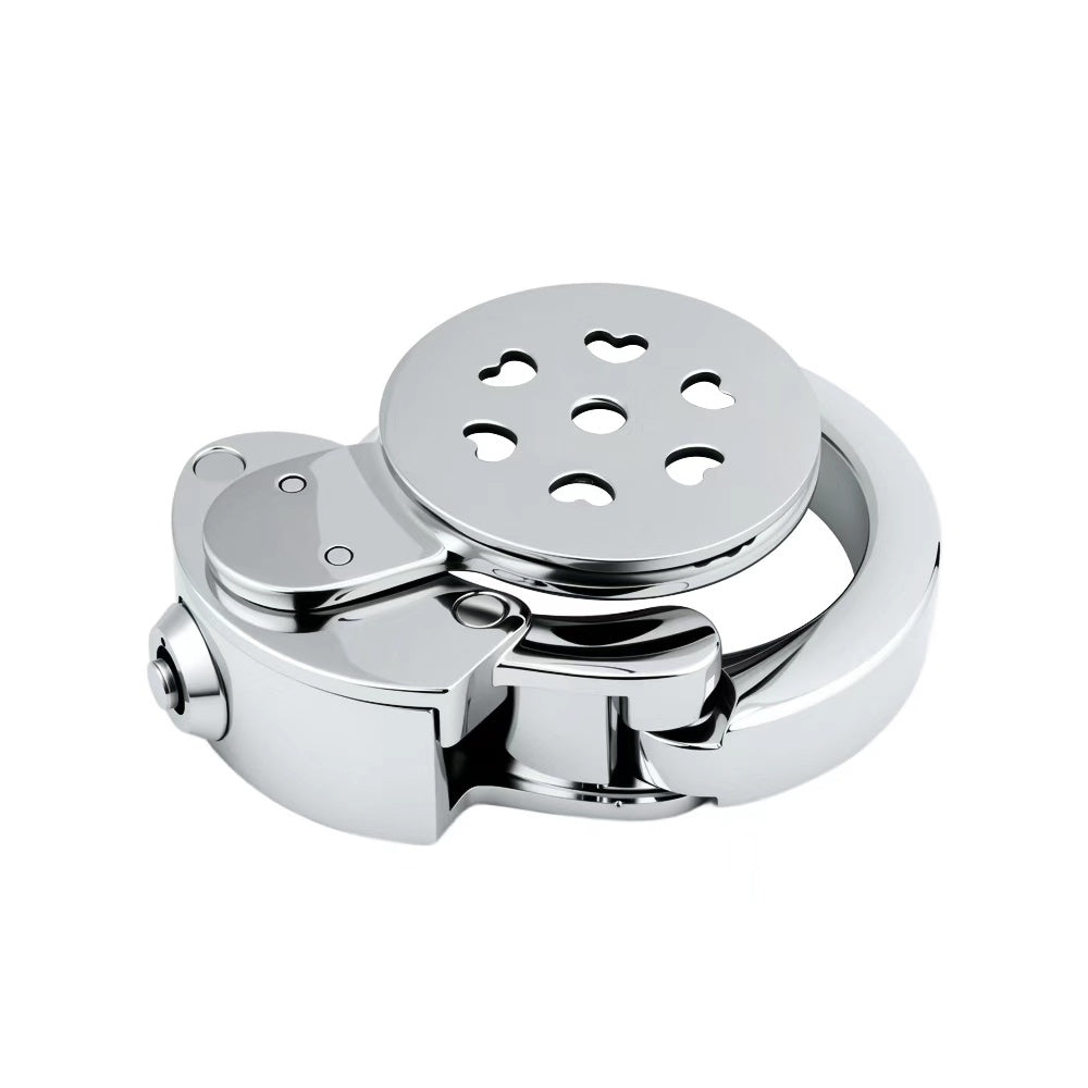 Inverted Flat Chastity Cage Collection with Adjustable Rings – Heart, Sunburst & Shell Ventilation Patterns